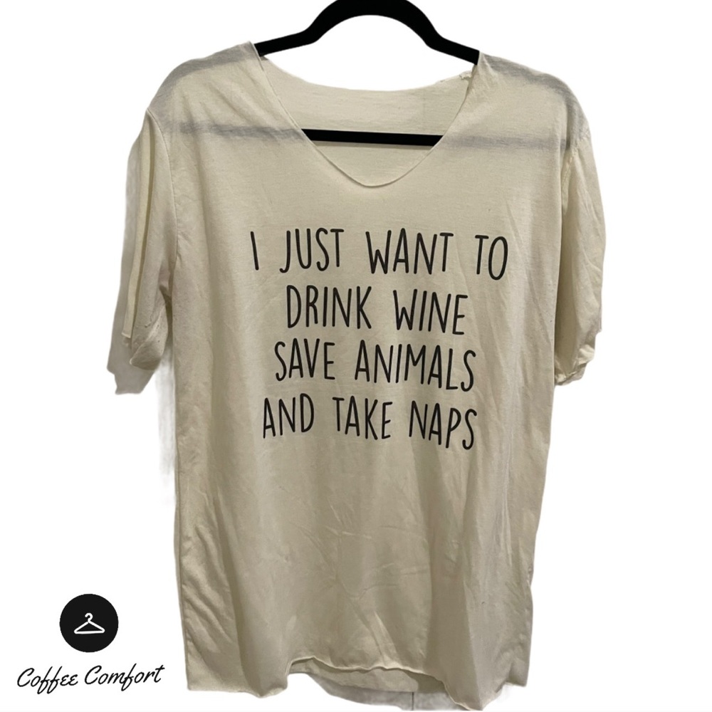Wine, Animals, Naps Oversized Women’s White Shirt